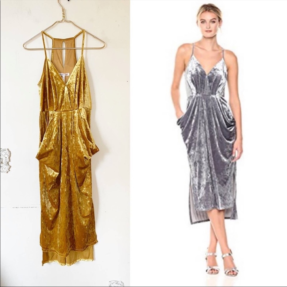 Crushed Velvet Midi Dress Racerback Pockets